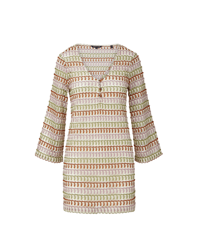 Veronica Beard Novien Crochet Mini Dress - Deep Ochre/Dove White Multi