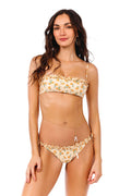 Olly bikini top with ruched edges in cream featuring orange pattern detail print and adjustable straps