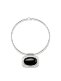 Veronica Beard Silver necklace featuring a black oval stone pendant.