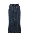 Veronica Beard Blue denim midi skirt with front slit.