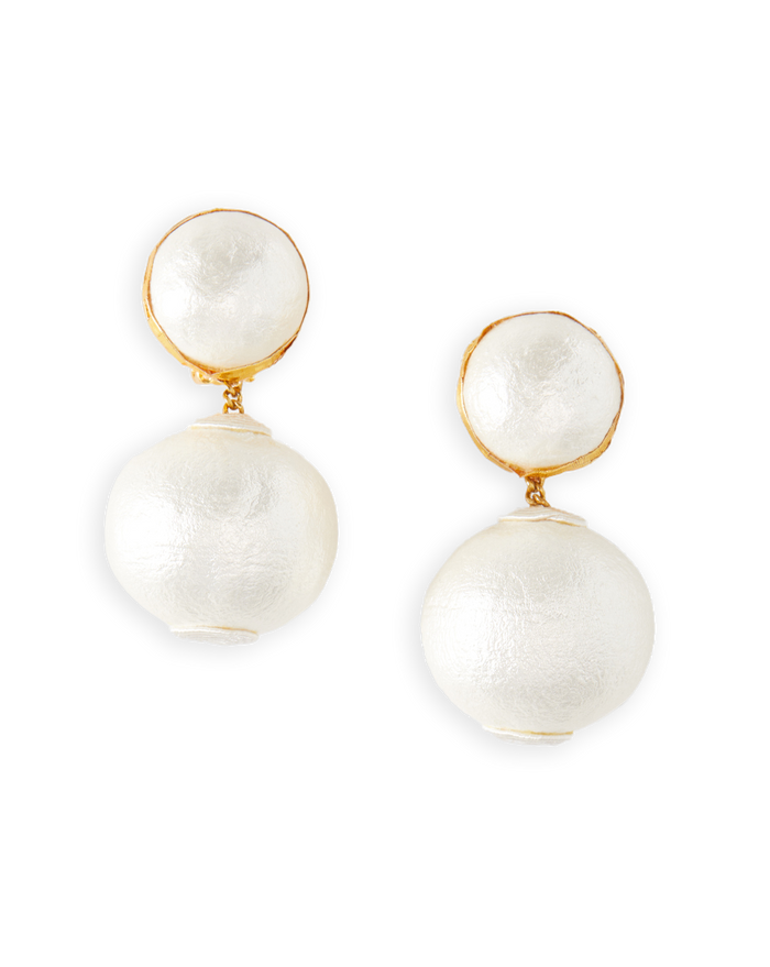 Veronica Beard Pearl 2 Drop Earrings | Clip Backing - White
