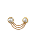 Veronica Beard Gold-tone double pearl brooch with triple draped chains.