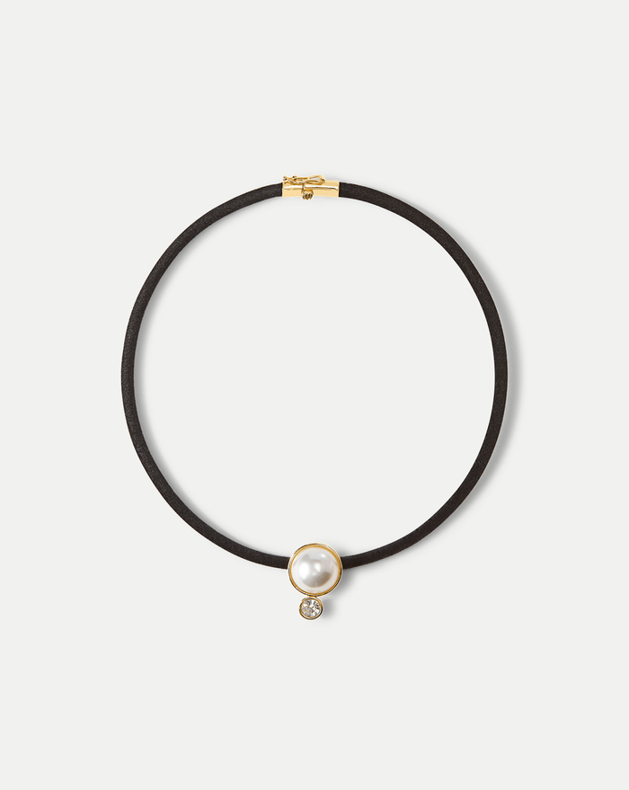 Veronica Beard Pearl Pendant Cord Necklace - Pearl/Black