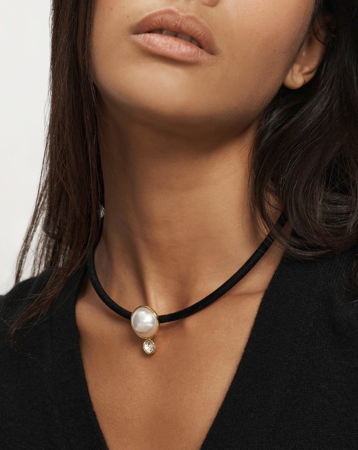 Veronica Beard Pearl Pendant Cord Necklace