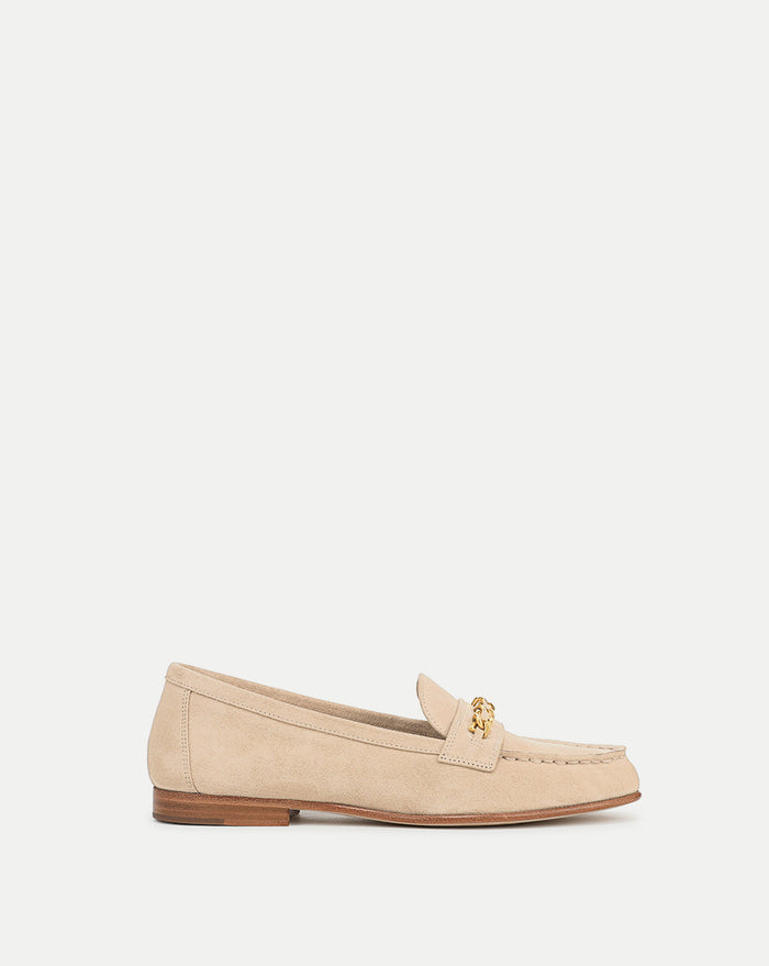 Veronica Beard Penny Suede Chain-Link Loafer - Sand