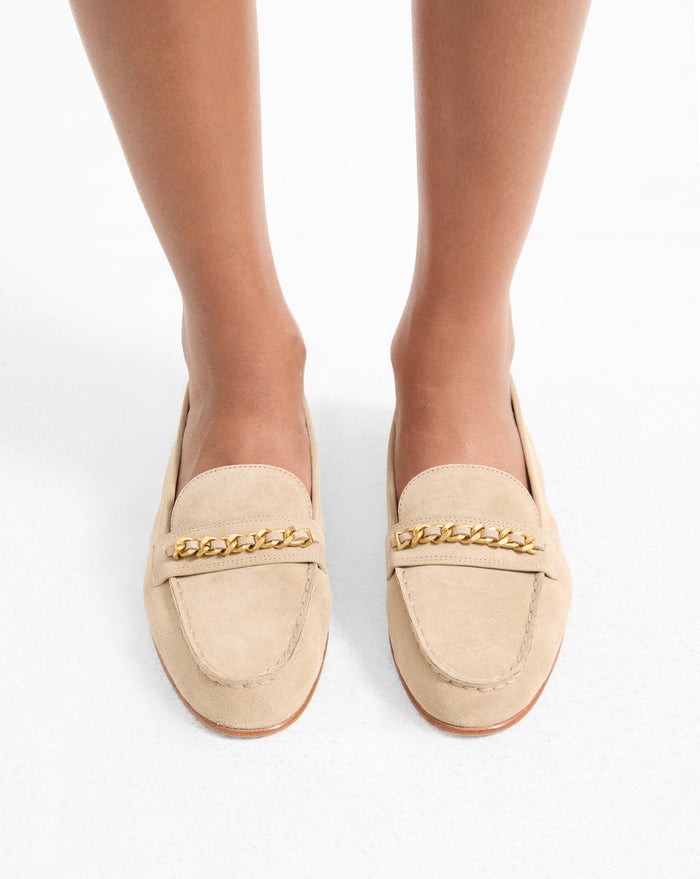 Veronica Beard Penny Suede Chain-Link Loafer - Sand