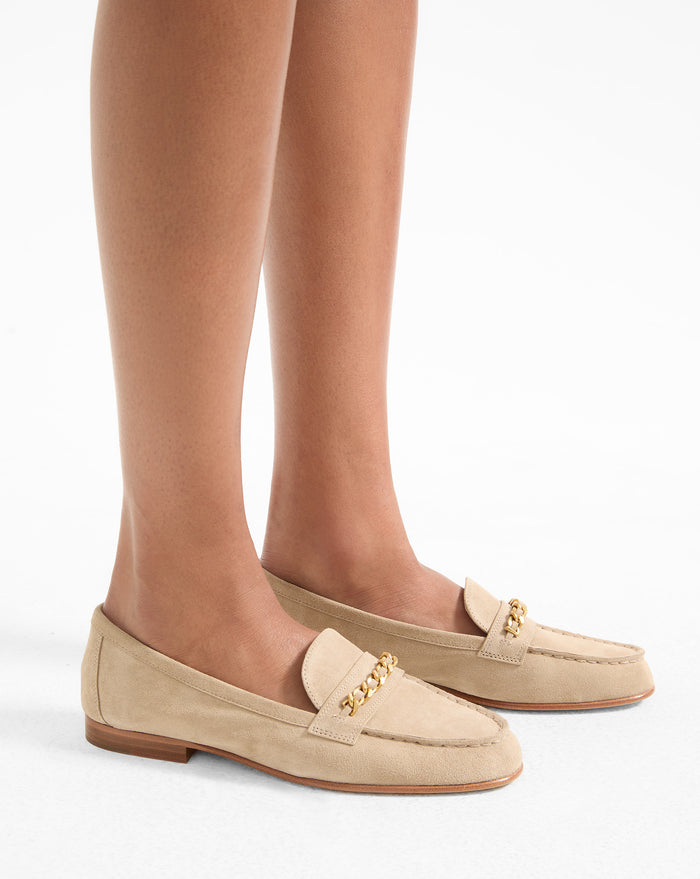 Veronica Beard Penny Suede Chain-Link Loafer - Sand