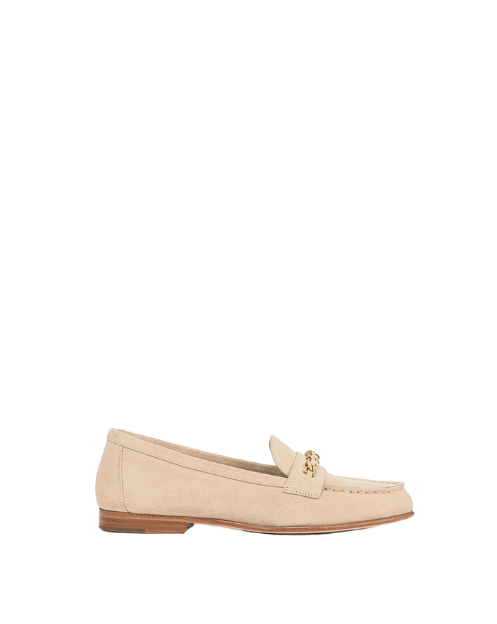 Veronica Beard Penny Suede Chain-Link Loafer - Sand