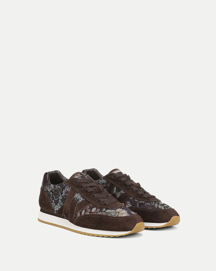Veronica Beard Brown suede and floral jacquard sneakers