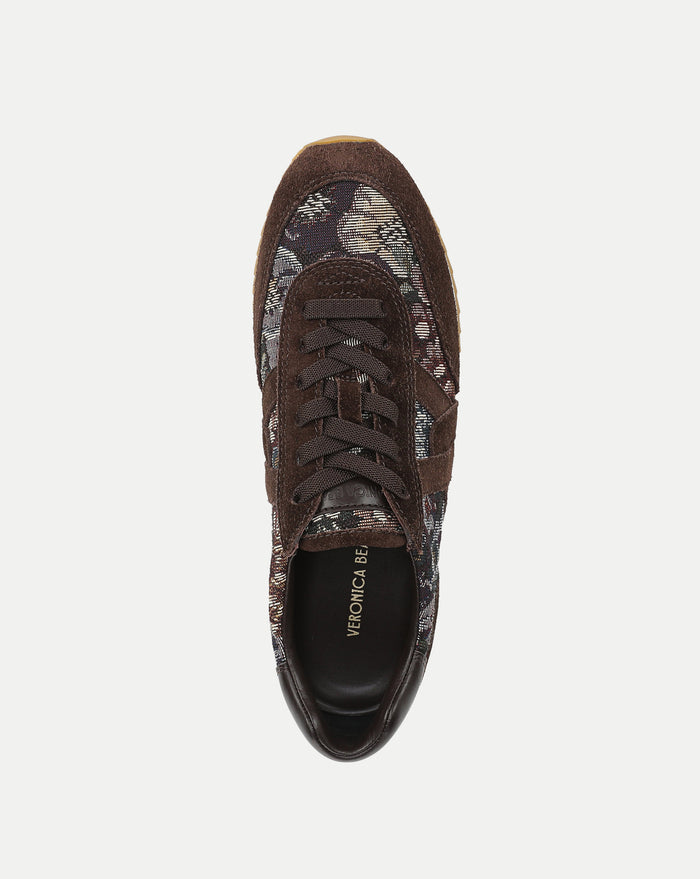 Veronica Beard Brown floral tapestry and suede sneaker