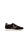 Veronica Beard Burgundy velvet and leather sneakers with white soles.