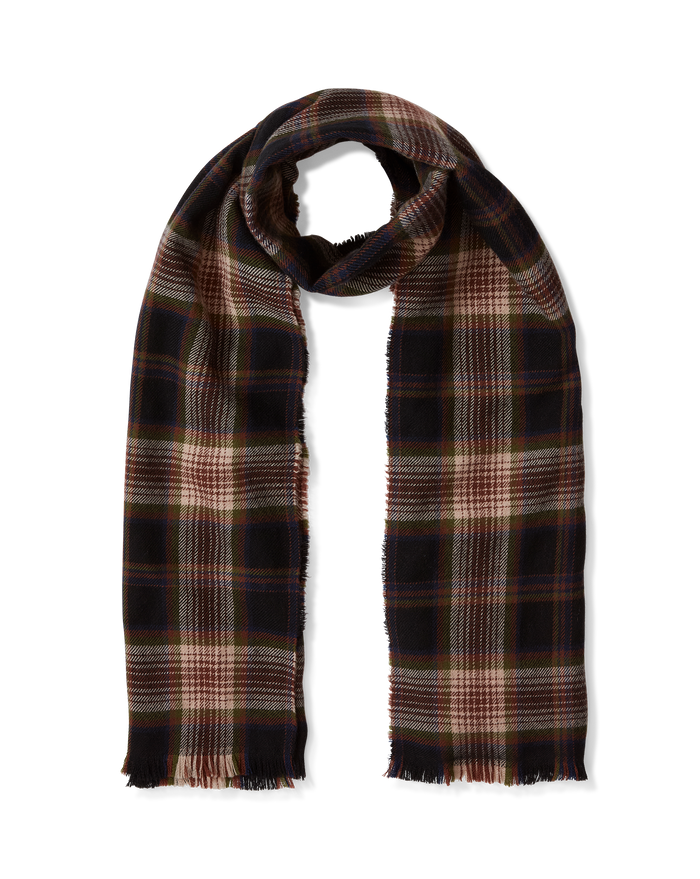 Veronica Beard Plaid Wool Scarf Black Multi
