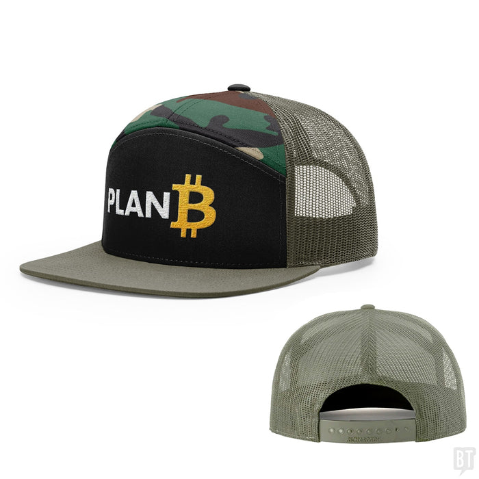 Seven-Panel Trucker Flatbill / Black and Camo and Loden / One Size