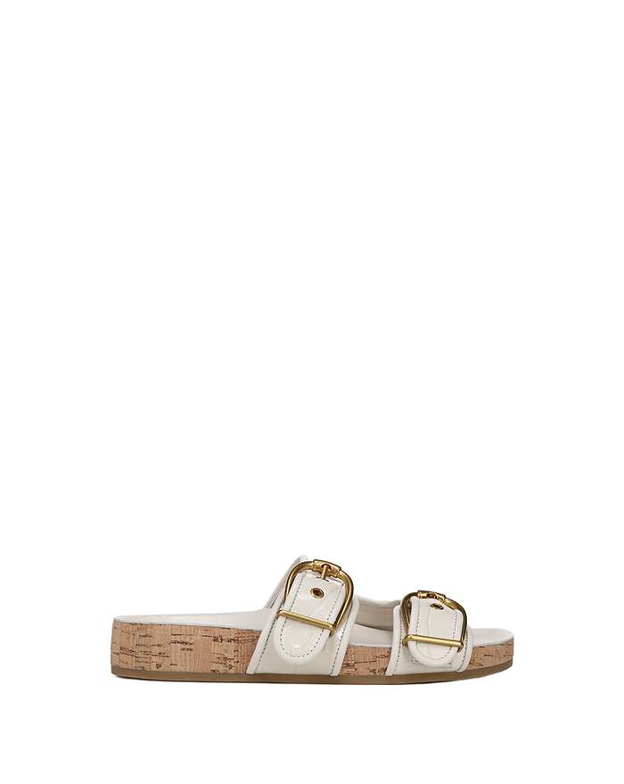 Veronica Beard Prue Croc-Embossed Buckle Sandal - Parchment