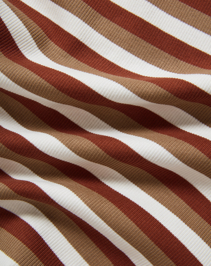 Veronica Beard Pruitt Striped Ribbed T-Shirt - Malt/Red Oak/Dove White