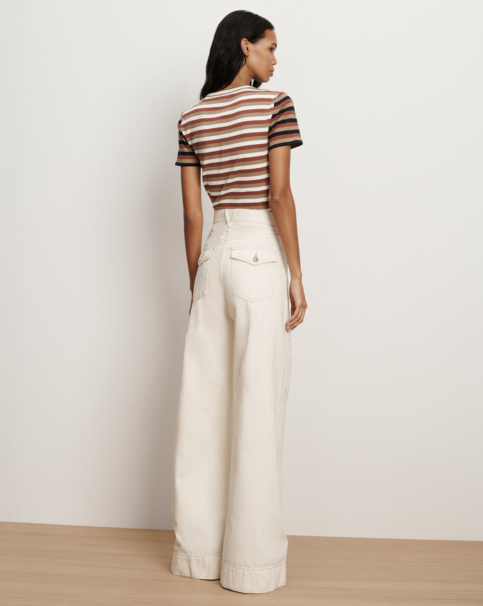 Veronica Beard Pruitt Striped Ribbed T-Shirt - Malt/Red Oak/Dove White
