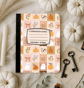 Quilted Pumpkin Ghost Composition Notebook, Coquette Fall Journal, Autumn Stationery Gift