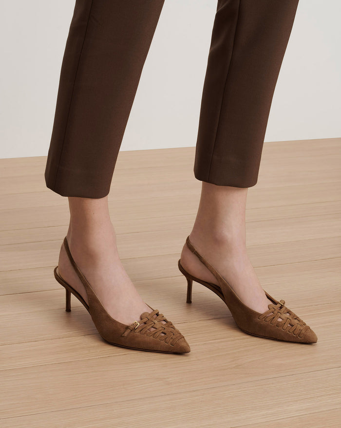 Veronica Beard Rashida Woven Slingback Heel - Chestnut