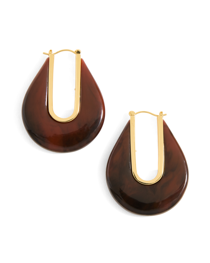 Veronica Beard Resin Drop Hoop Earring Chocolate