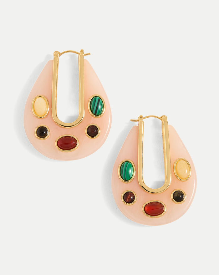 Veronica Beard Resin Embellished Drop Hoop - Pink Multi