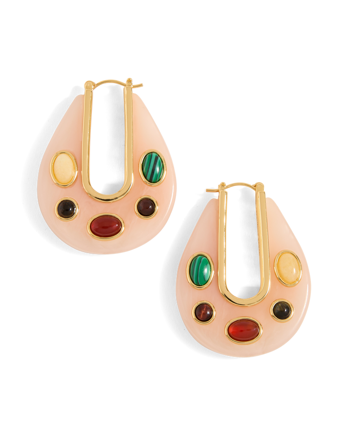 Veronica Beard Resin Embellished Drop Hoop Pink Multi
