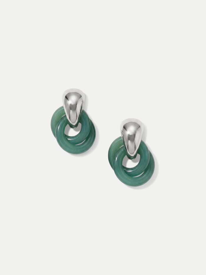 Veronica Beard Silver and green resin double hoop earrings.