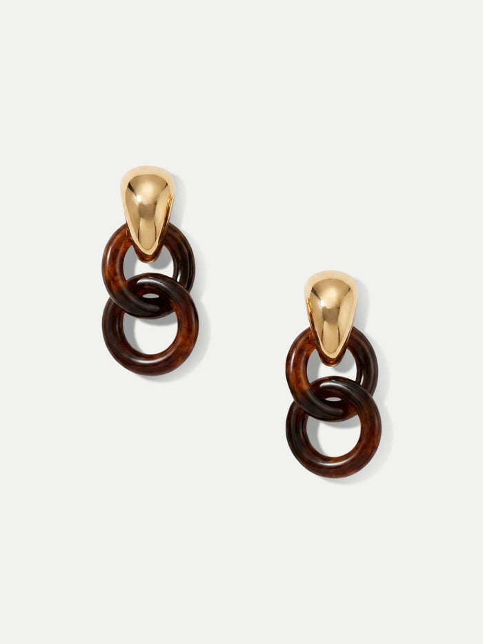 Veronica Beard Gold and tortoiseshell resin drop earrings with interlocking
