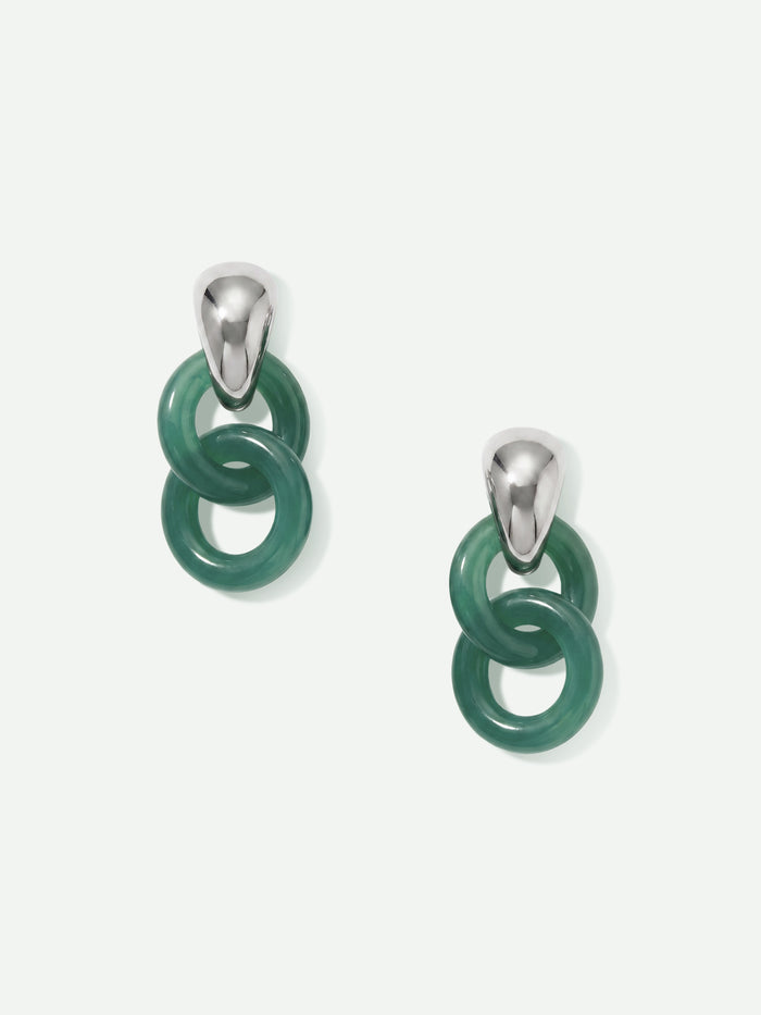 Veronica Beard Silver and green jade double-link drop earrings