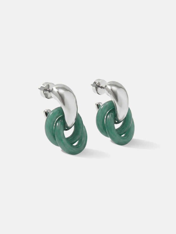 Veronica Beard Silver and green chain link earrings