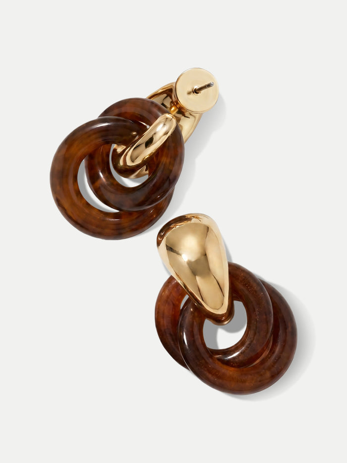 Veronica Beard Brown resin and gold-tone interlocking hoop earrings.