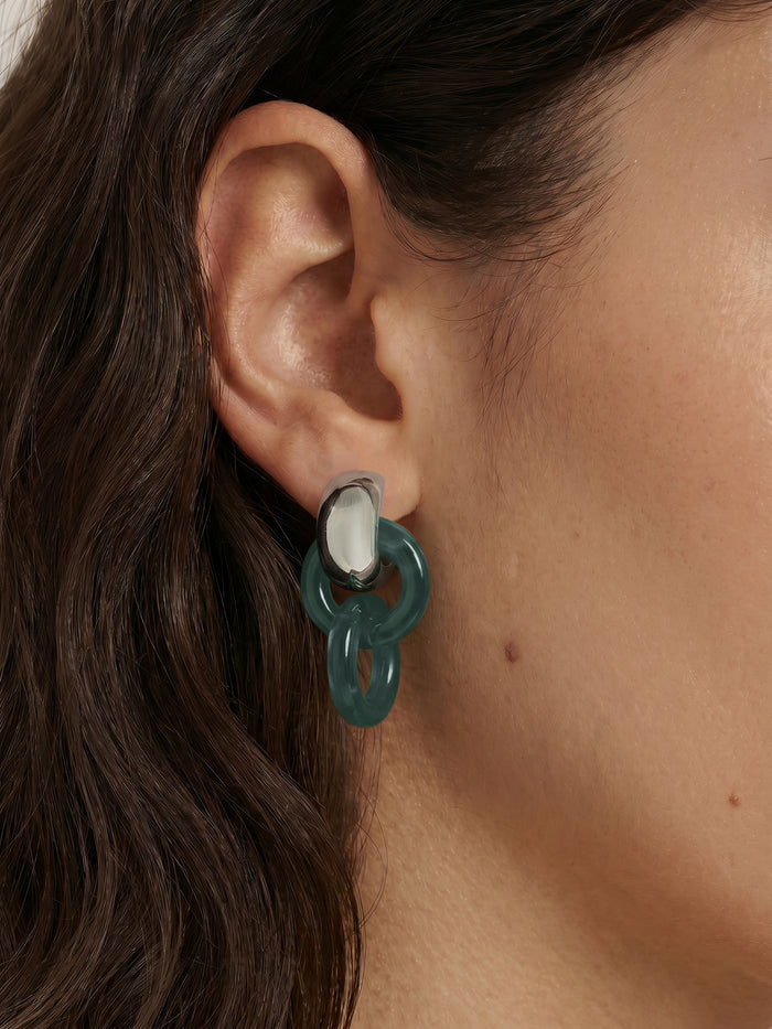 Veronica Beard Green jade and silver interlocking hoop earrings