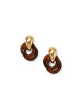 Veronica Beard Gold and dark brown wood interlocking hoop earrings.
