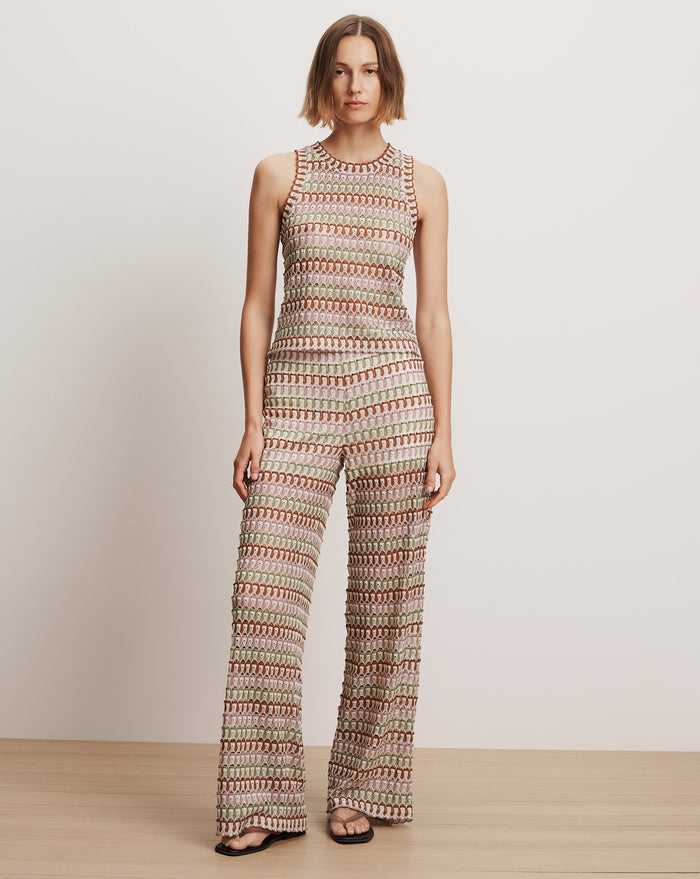 Veronica Beard Rhett Crochet Tank Top - Deep Ochre Dove Multi