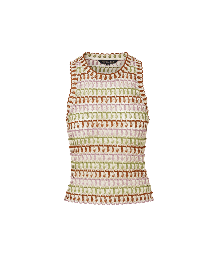 Veronica Beard Rhett Crochet Tank Top - Deep Ochre Dove Multi