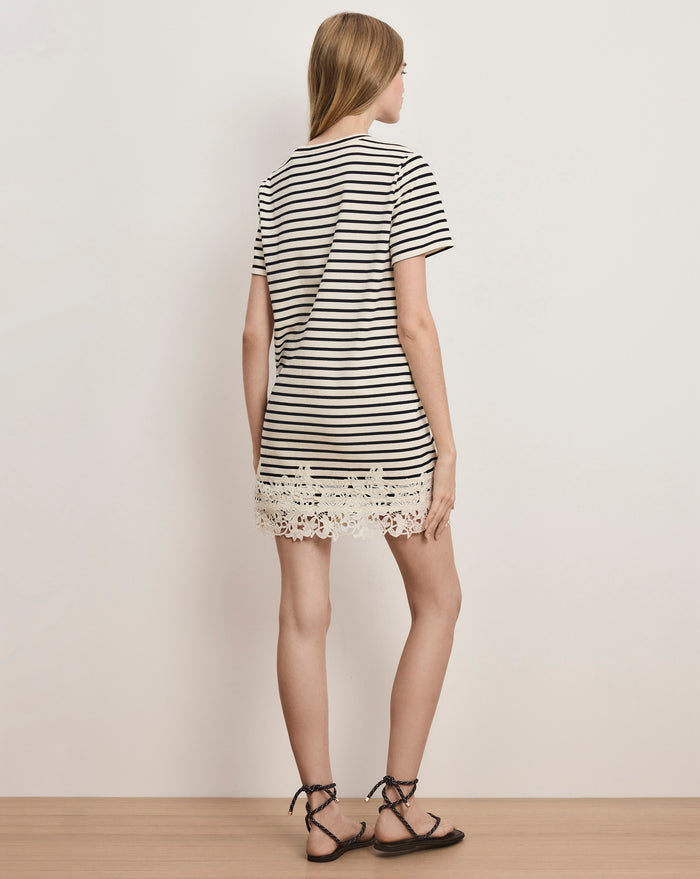 Veronica Beard Rhue Striped Lace-Hem Mini Dress - Dove White/Navy Stripe