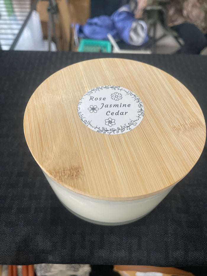 Rose, Jasmine, and Cedar oil candle