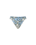 Veronica Beard Light blue high-waisted bikini bottom with a white floral and vine pattern.