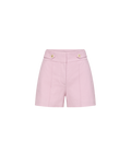 Veronica Beard Pink high-waisted shorts with gold button details.