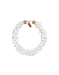 Veronica Beard White shell necklace with cork accents and a brown tag.
