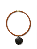 Veronica Beard Brown beaded necklace with a dark shell pendant.