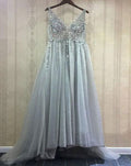 Sexy Sparkly Beaded V Neck Long Prom Dresses for Women