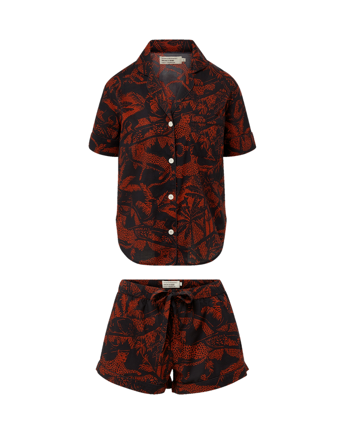 Veronica Beard Short-Sleeve Cotton Pajama Set - Black/Red