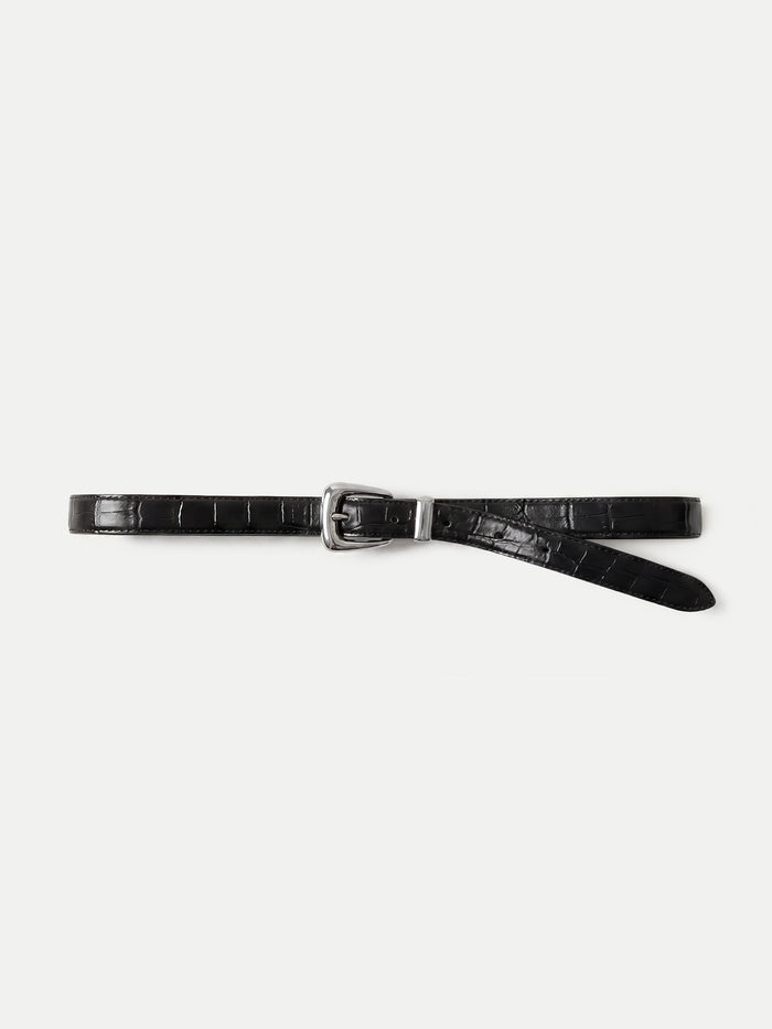 Slim Croc-Embossed Arch Belt