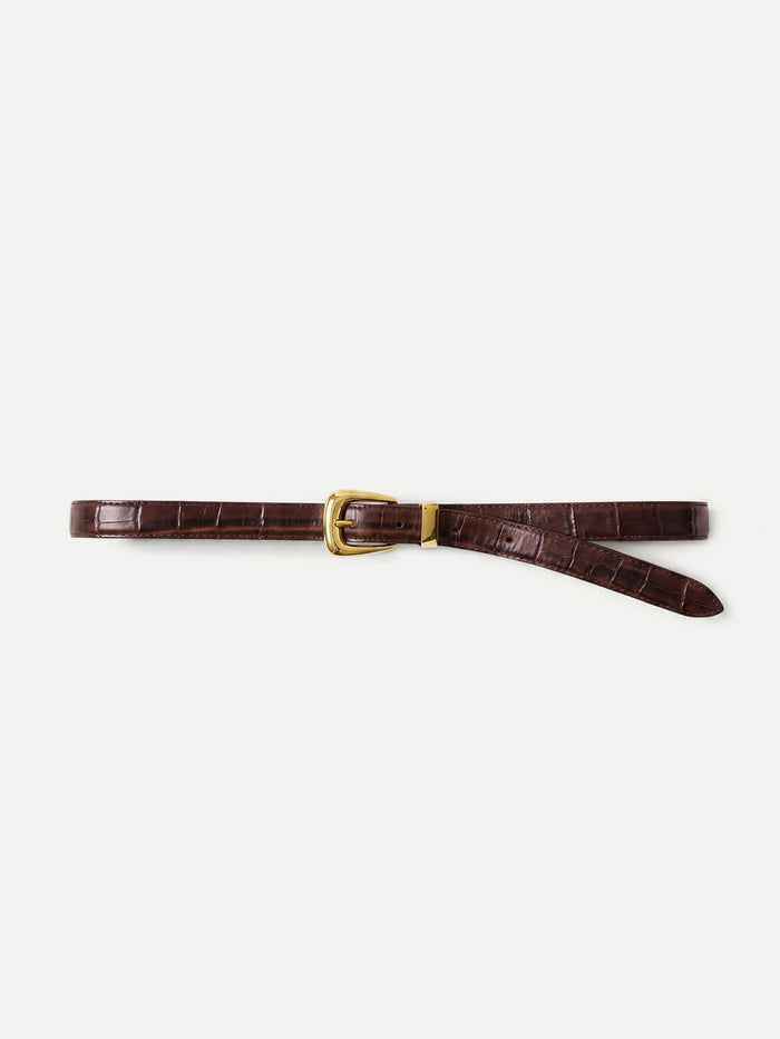 Slim Croc-Embossed Arch Belt