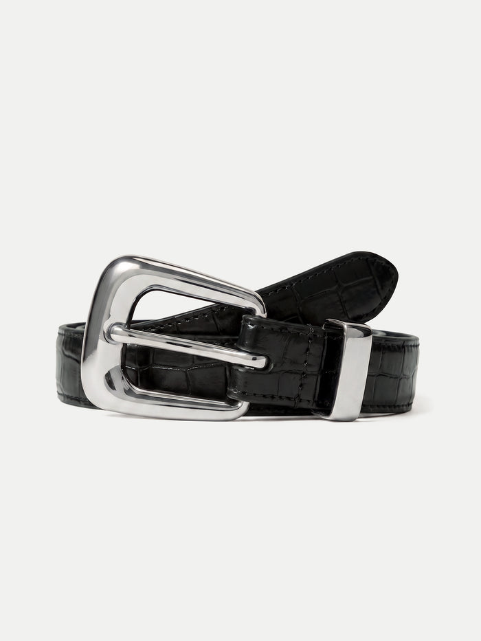Slim Croc-Embossed Arch Belt