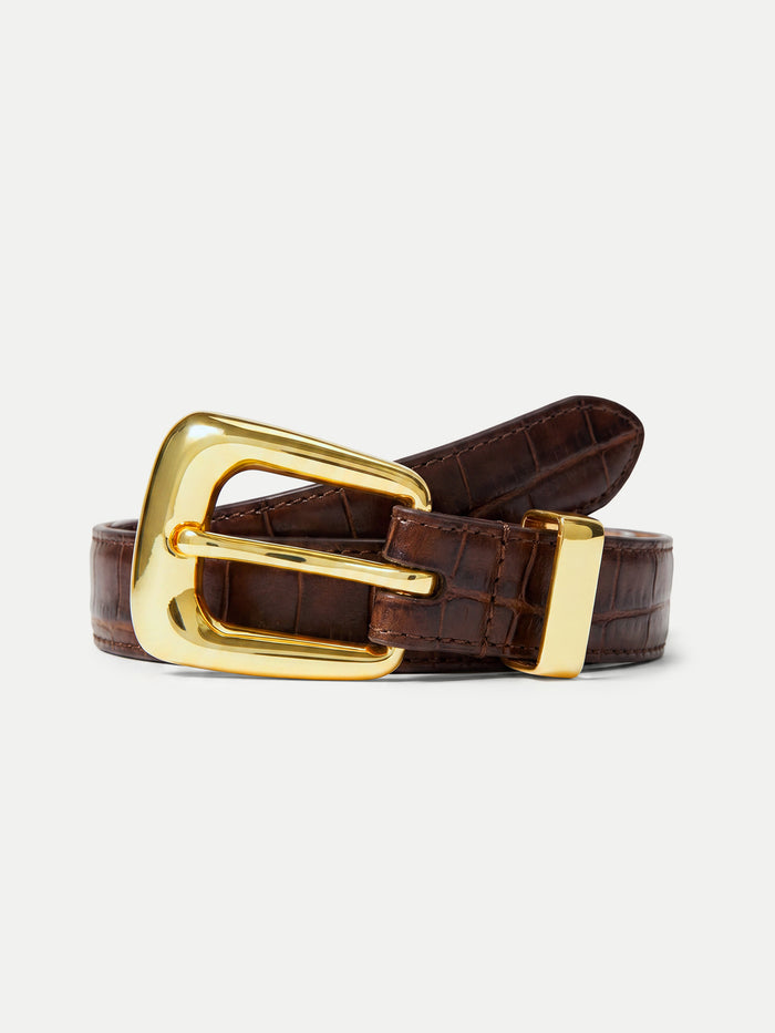 Slim Croc-Embossed Arch Belt