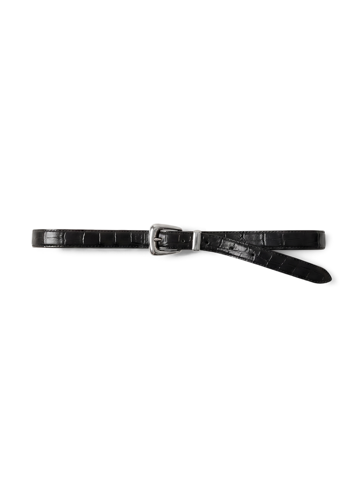 Slim Croc-Embossed Arch Belt