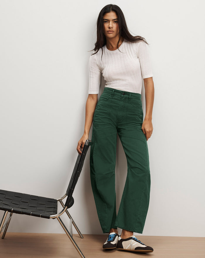 Veronica Beard Sloan Barrel Pant - Dark Hunter Green