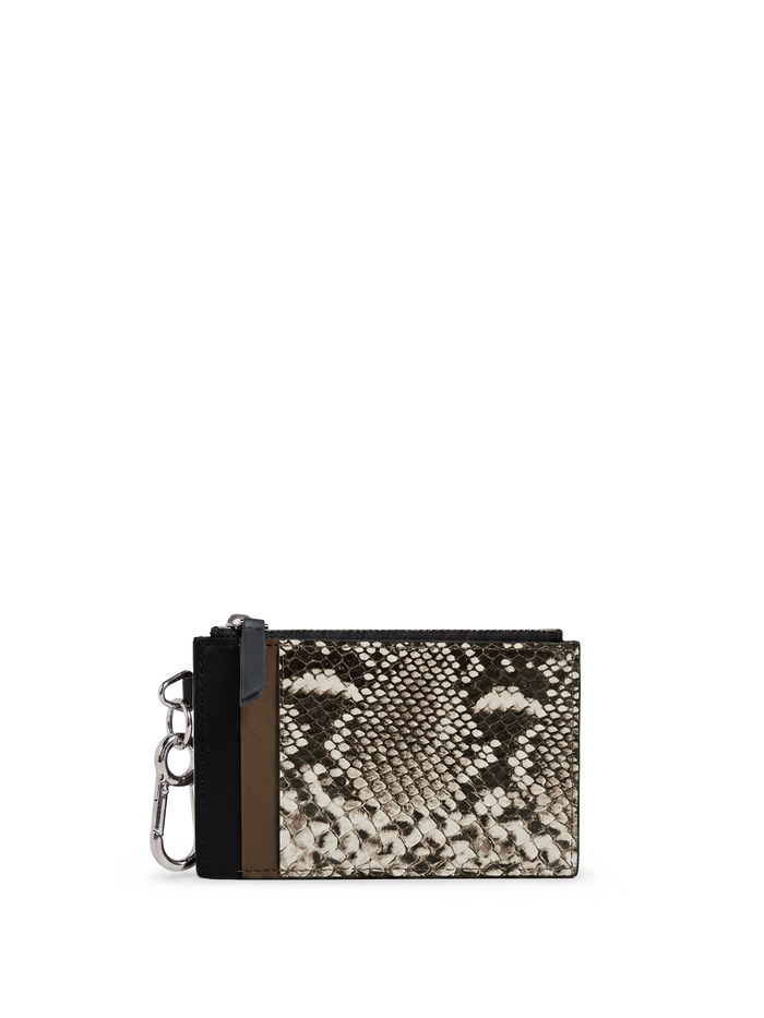 Veronica Beard Snakeskin print card holder with key ring.