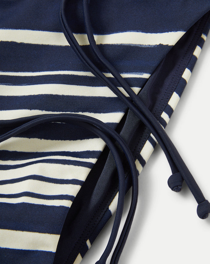 Veronica Beard Navy and white striped bikini bottom with side ties.